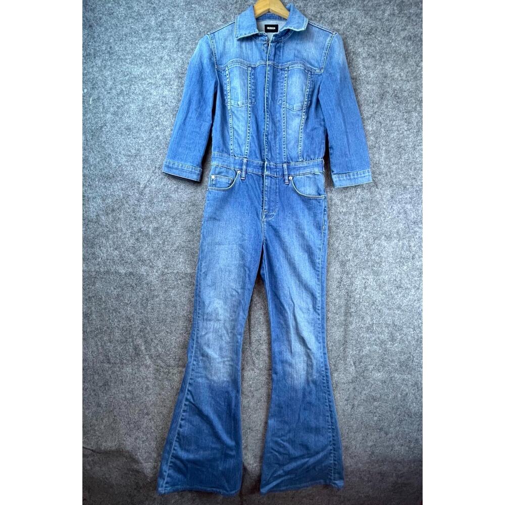Hudson Coverall Jumpsuit‎ Small Blue Denim Holly 3/4 Sleeve Flared Flight Suit
